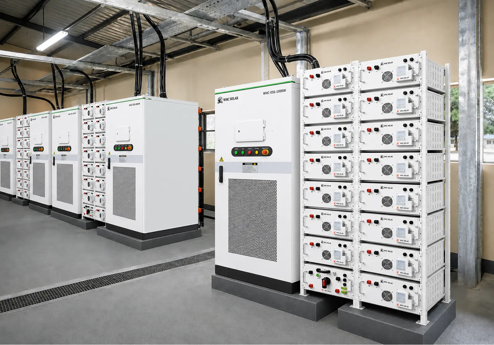 Hybrid inverter and battery storage support for a commercial solar power system