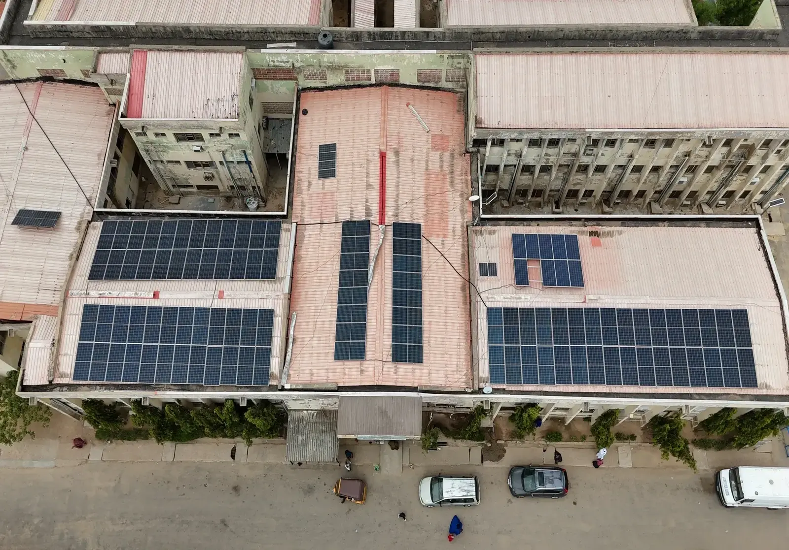 Rooftop solar panels installed across a public service building in Senegal