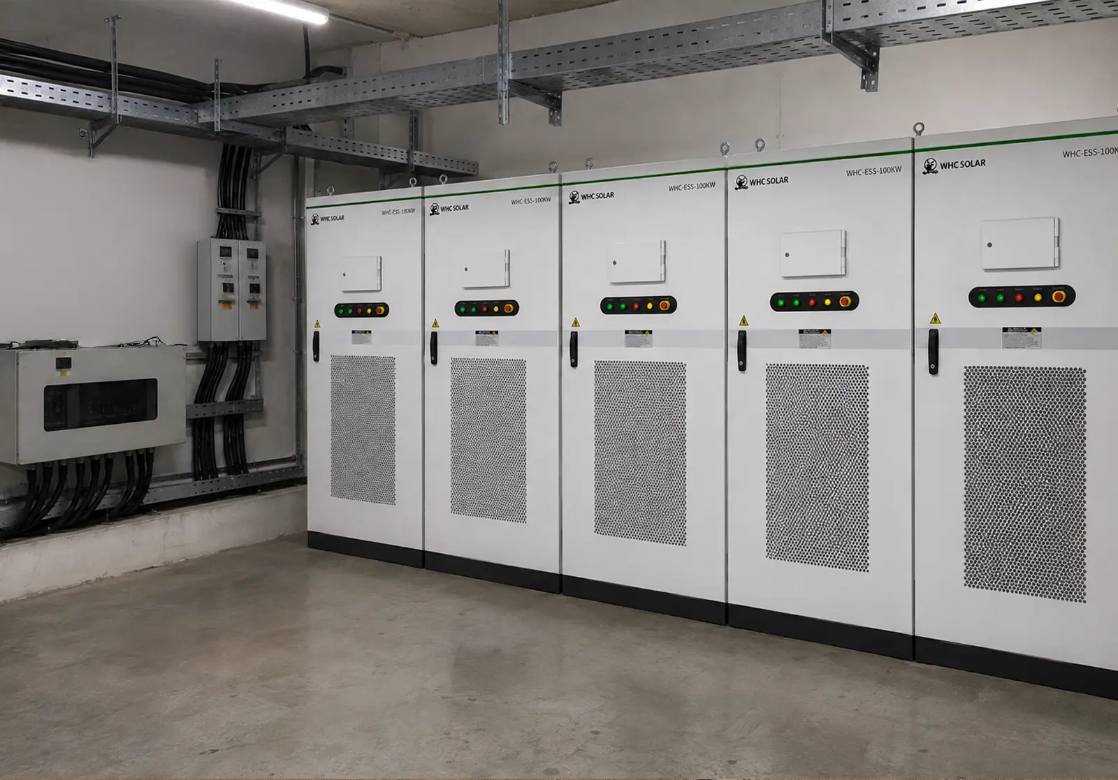 Hybrid inverter and electrical integration room for a commercial solar power system