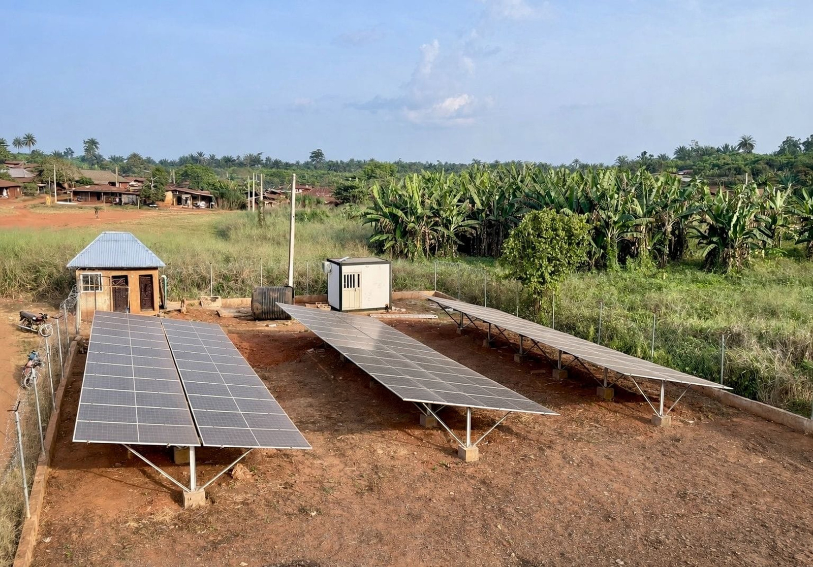 Ground mounted solar panels for a farm irrigation power site in Sierra Leone