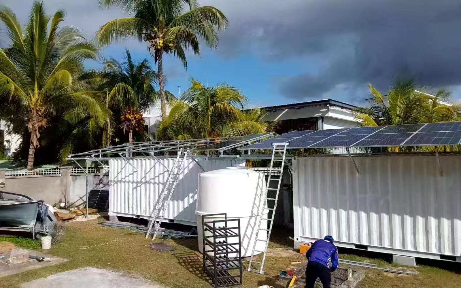 Solar panel installation for a coastal cold storage facility