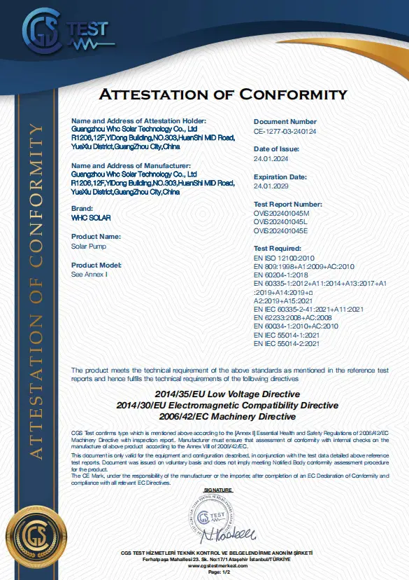 WHC Attestation of Conformity