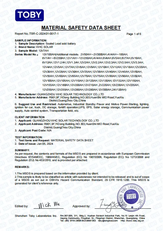 WHC Certificate of Conformity