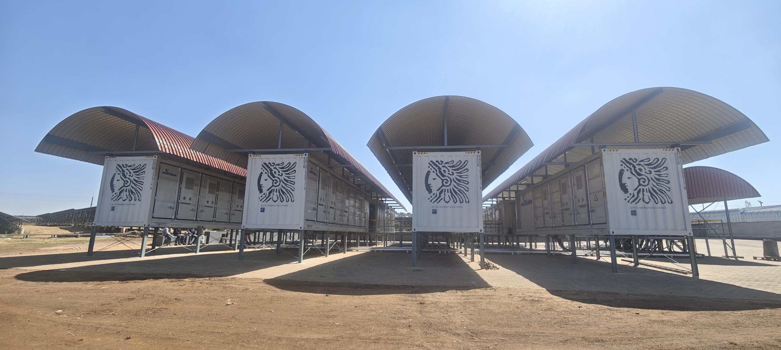 Containerized battery units supporting an industrial solar power system in South Africa