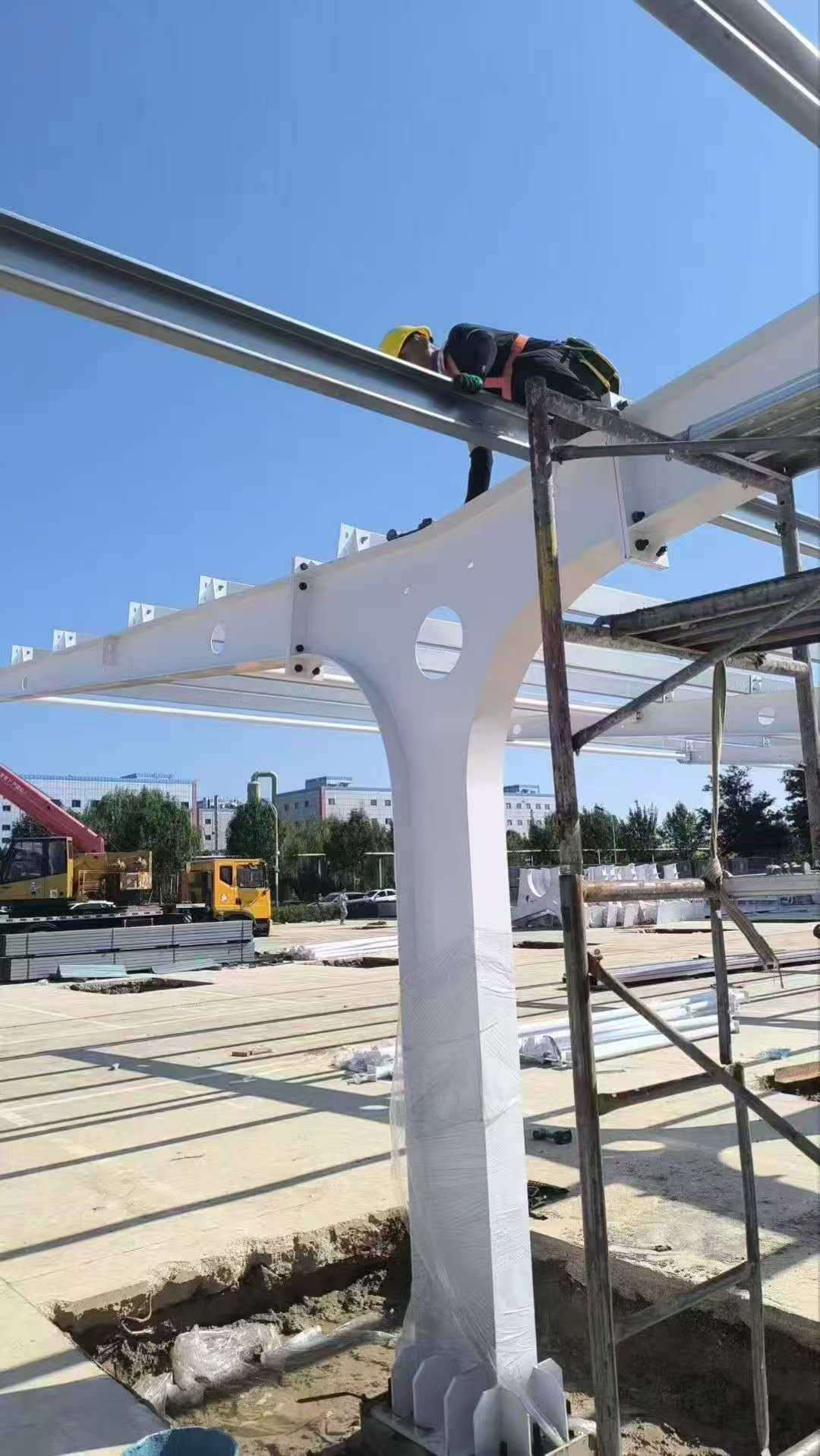 Solar carport mounting detail for a commercial parking lot in Tanzania